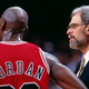Michael Jordan and Phil Jackson during a 1996 game against the Miami Heat.